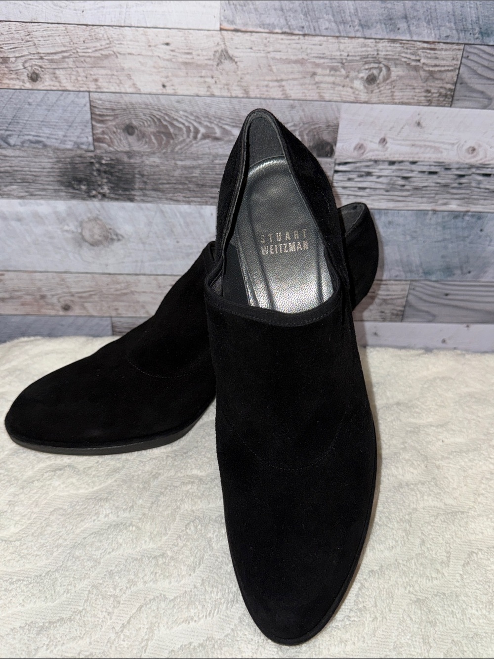 Stuart Weitzman Black Suede Slip-On Shoes